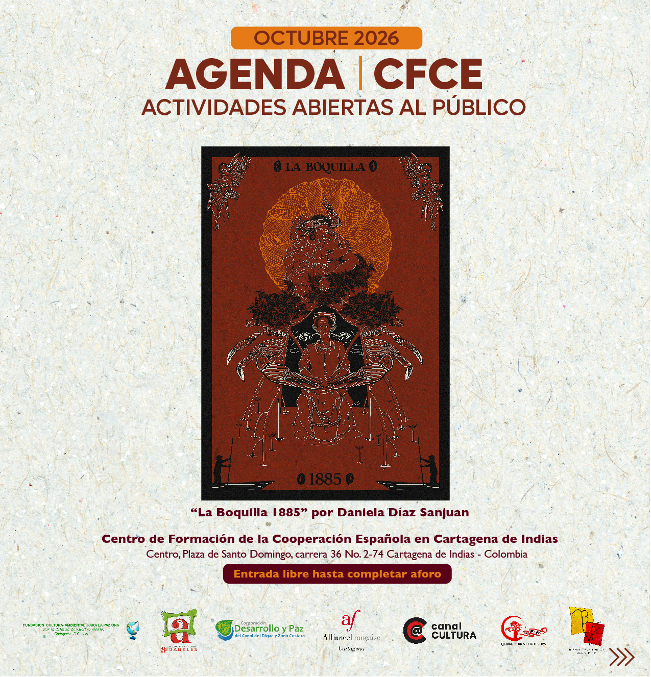 Agenda de actividades abiertas al público en octubre en el Centro de Formación de la Cooperación Española en Cartagena de Indias.